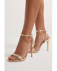 MissPap - Faux Metallic Leather Double Strap Barely There Heeled Sandals - Lyst