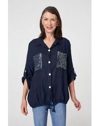 Izabel London - Sequin Detail 3/4 Turn-Up Sleeve Shirt - Lyst