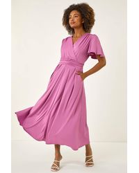 Roman - Tie Back V-Neck Stretch Midi Dress - Lyst