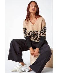 Roman - Petite Animal Print Colourblock Jumper - Lyst