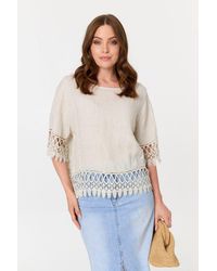 Izabel London - Lace Trim Relaxed 3/4 Sleeve Blouse - Lyst