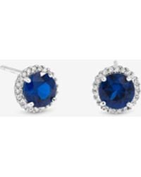 Simply Silver - Sterling Plated Brilliant Round Sapphire Clara Halo Studs - Lyst