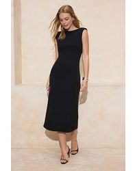 WOVCOR - Boat Neck Sleeveless Bodycon Woven Midi Dress - Lyst