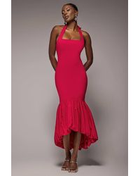 Goddiva - Halter Neck Puff Hem Mermaid Midaxi Dress - Lyst