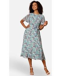 Yumi' - Blossom Skater Midi Dress W/ Angel Sleeves - Lyst