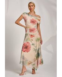 Jolie Moi - Asymmetrical Draped Mesh Maxi Dress - Lyst