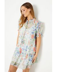 Oasis - Ditsy Floral 3d Flower Puff Sleeve Mini Dress - Lyst