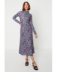Oasis - Floral Roll Neck Long Sleeve Jersey Dress - Lyst