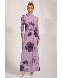 Jolie Moi - High Neck Long Sleeve Mesh Maxi Dress - Lyst