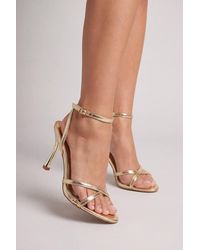 MissPap - Faux Metallic Leather Cross Strap High Stiletto Heeled Sandals - Lyst