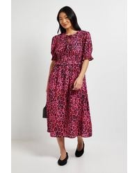 Dorothy Perkins - Petite Tie Front Frill Sleeve Printed Poplin Midi Dress - Lyst