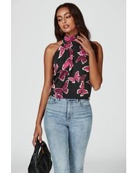FS Collection - Butterfly Print Halter Neck Tie Back Top - Lyst