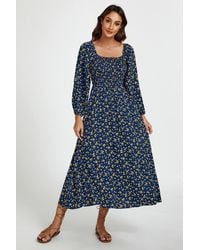 FS Collection - Print Square Neck Midi Dress W/ Long Sleeves - Lyst