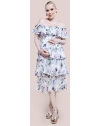 Goddiva - Maternity Shirred Chiffon Floral Bardot Midi Dress - Lyst