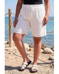 Roman - Curve Tie Waist Broderie Short - Lyst