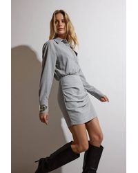 WOVCOR - Pinstripe Drape Detail Mini Woven Shirt Dress - Lyst