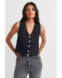 Dilvin - Crop Woven Waistcoat - Lyst