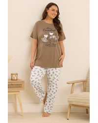 Yours - 'Coffee Club' Wide Leg Pyjama Set - Lyst