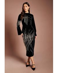 Coast - Long Sleeve Velvet Drape Sequin Embellishment Midi Dress - Lyst