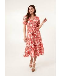 Blue Vanilla - Elasticated Waist Short Sleeve Zip V-Neck Midi Dress - Lyst