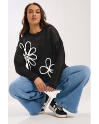 Yours - Crochet Knit Floral Knitted Jumper - Lyst