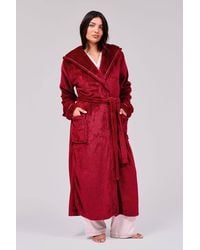 Loungeable - Ribbon Trim Luxury Fleece Maxi Hooded Dressing Gown - Lyst