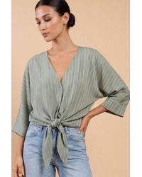 Little Mistress - Stripe Tie-Knot Top W/ V-Neck - Lyst