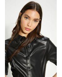 Oasis - Faux Leather Button Through Shift Dress - Lyst