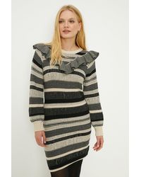 Oasis - Frill Detail Textured Stripe Jumper Dress - Lyst
