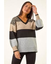 Roman - Petite Animal Block V-Neck Jumper - Lyst