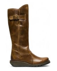 Infinity Leather - Fly London Mol 2 Leather Wedge Heel Knee High Zip-Up Boots - Lyst