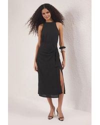 WOVCOR - High Neck Midi Woven Dress W/ Tie Detail - Lyst