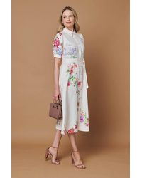 Izabel London - Floral 1/2 Sleeve Tie Waist Midi Dress - Lyst
