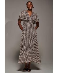 Jolie Moi - Chiffon Ruffle Sleeve Pleated Maxi Dress - Lyst
