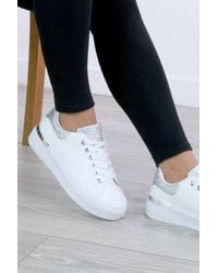 AJVANI - Low Wedge Heel Crystal Flat Chunky Sole Lace Up Glitter Trainers - Lyst