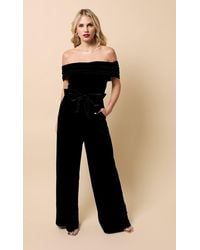 Little Mistress - Velvet Bow Detail Bardot Jumpsuit - Lyst