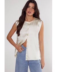 Nasty Gal - Textured Satin Button Through Collarless Tank - Lyst