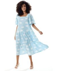 Liquorish - Cloud Print Midi Smock Dress - Lyst