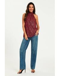 FS Collection - Stripe Foil Halter Neck Tie Back Top - Lyst