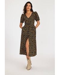 FS Collection - Ditsy Floral Print Button-Front Midi Dress W/ Short Sleeves - Lyst