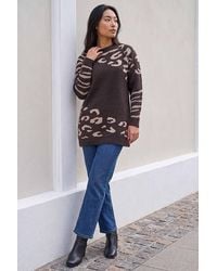 Roman - Petite Animal Print Longline Stretch Jumper - Lyst