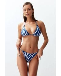 WOVCOR - Zebra Pattern Triangle Adjustable Strap Bikini Top - Lyst