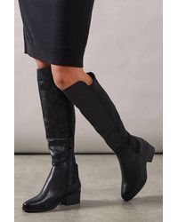 Wallis - Wide Fit Hannah Stretch Back Almond Toe Low Heel Knee Boots - Lyst