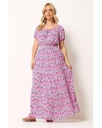 Yours - Floral Tie Neck Bardot Maxi Dress - Lyst