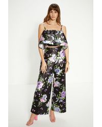 Oasis - Satin Twill Floral Wide Leg Trouser - Lyst