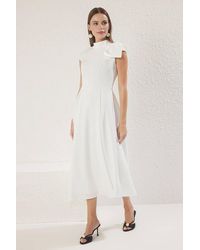 WOVCOR - High Neck Pleated Midi Dress W/ Bow Detail - Lyst