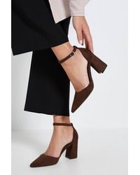 Dorothy Perkins - Blanche Faux Suede Ankle Strap Pointed High Block Heel Court Shoes - Lyst