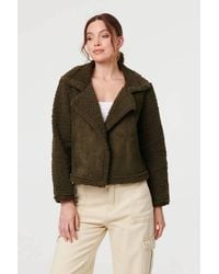 Izabel London - Faux Suede Teddy Lined Biker Jacket - Lyst
