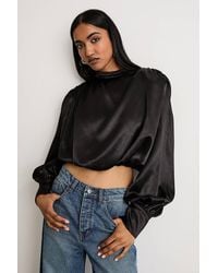 Warehouse - Extreme Shoulder Draped Satin Blouse - Lyst