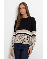 Wallis - Leopard Detail Stripe Knitted Top - Lyst